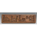 Treen - a rectangular gingerbread or biscuit mould, intaglio carved recto and verso with industrious