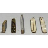 Machirology - a 19th century Continental stiletto type folding pocket knife, 8.5cm blade, two-