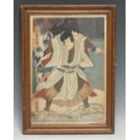 Japanese School (Meiji period), a Samurai warrior, woodblock print picked out in colour, 36cm x 24.