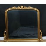 A Victorian style 'gilt'wood overmantel chimney glass, the bevelled mirror plate frame applied