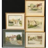 Kathie Edwick, Post Office, Great Wishford, signed, watercolour, 31cm x 40cm; others, The Cross at