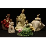 A Royal Doulton figure, Elyse, HN2474; others, Kate, HN2789, Top O' The Hill, HN1834, First