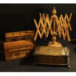 Treen - a woolwinder, a musical box, a Shakespeare coffer, a Madeira box (4)