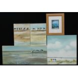 Pictures and Prints - Beach Huts on Dunes, oil, 51cm x 51cm; other similar prints (5)