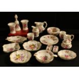 Royal Crown Derby Posies pattern including jugs, trinket dishes, candle snuff, miniature vases,