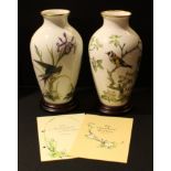 A pair of Franklin Porcelain ovoid vases, The Meadowland Bird Vase and The Woodland Bird Vase, 30cm,