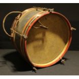 An early 20th century military type drum, painted bands of regimental colours, approx. 32cm diameter