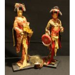A pair of Japanese Geisha dolls, in traditional costume, 45cm