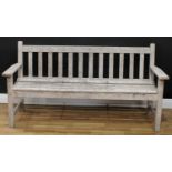 A garden bench, 81cm high, 159cm wide, the seat 141cm wide and 45cm deep