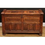 A 17th century inspired oak blanket chest, probably Rupert/Nigel Griffiths Monastic Woodcraft,