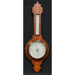 An early 20th century mahogany and marquetry aneroid wheel barometer, 88cm high