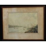 Alan Johnson Panoramic Thames Scene signed, watercolour, 35cm x 50cm