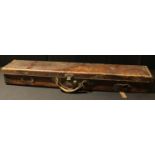 Shooting - a 19th century brown leather rectangular gun case, hinged cover, brass fittings, 82cm