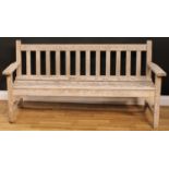 A garden bench, 79cm high, 159cm wide, the seat 141cm wide and 45cm deep