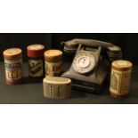 A GPO dial up telephone; four Edison Bell phonograph reels, original boxes; an Anglia Building