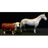 A Beswick model Hunstmans Horse, grey gloss colourway; a Champion of Champions Bull.