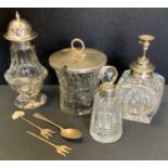 An Edwardian silver topped glass preserve jar and cover, Birmingham 1901; cut glass silver topped