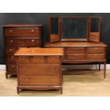 A Stag three-piece bedroom suite, comprising dressing chest, 127cm high, 131cm wide, 46cm deep, a