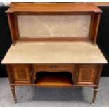 An Edwardian marble back wash stand, shaped gallery and shelf to superstructure, marble top,