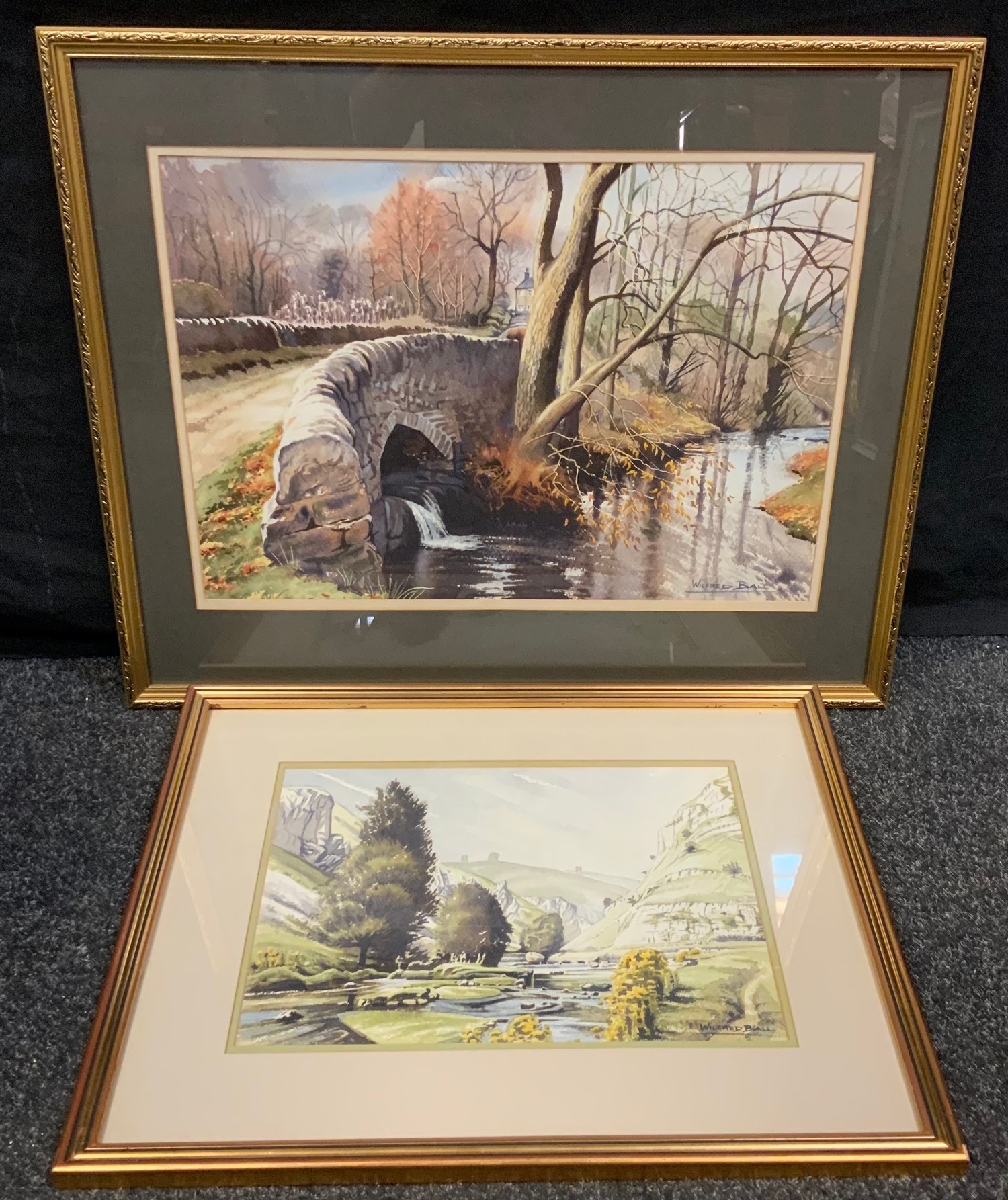 Wilfred Ball (20th century) High Noon in Wolfcote Dale, signed, watercolour, 26cm x 36cm; Bridge