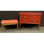 A painted mahogany dressing table base, rectangular top above two short and one long drawers,