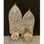 A pair of contemporary Gothic arched mirror backed wall planters, 67cm high, 20.5cm wide.