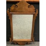 A George II style walnut Vauxhall looking glass, shaped cresting, rectangular mirror plate, 103cm