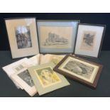 Pictures & Prints - D Litchfield, Bolsover Castle, signed, ink sketch, 23cm x 33cm; assorted