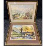 Wilfred Ball (20th century) a pair, Dales Bridge Springs Dawn & Down the Valley, signed,