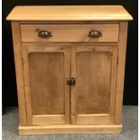 A late 20th century pine sideboard of narrow proportions, rectangular top above a long drawer and