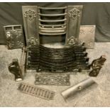 A Victorian cast iron Fire grate front, burner grill, assorted sides and fronts etc