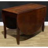 A 19th century mahogany gateleg dining table, moulded discorectangular top with fall leaves, tapered