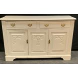 An early/mid 20th century painted pine sideboard, rectangular top above two short drawers and