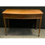 A Regency style mahogany side table, twin frieze drawers, tapering legs, spade feet, 76cm high,