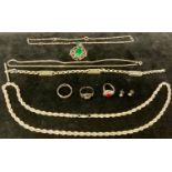 jewellery - an Albo silver coloured metal fancy link Albert chain; green panel cabochon inset floral