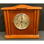 An early 20th century German Keinzle west minster chiming mantel clock, stained pine case,