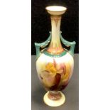 A Hadleys Worcester bud vase, painted with Daffodils and wild flowers, printed marks, 18cm high