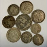 Coins - a George IV silver crown 1821; other half crowns etc, 106.5g gross. (9)