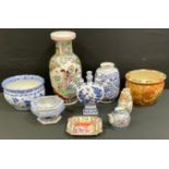 Oriental Ceramics - a 19th century famille rose vase, serpent swag shoulder; a dragon painted