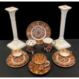 Ceramics - a Lynton porcelain bud vase; Burtondale duet set; pair of Spode cream ware candlesticks