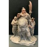 Chinese School, contemporary, a brown patinated bronze, of three oriental figures, 69cm high