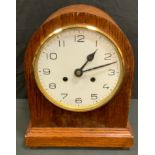 20th century German oak case bracket clock, white dial Arabic numerals eight day movement, 30.5cm