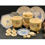 Ceramics - a pair of 19th century Crown Devon planters; another; childrens nursey ware tea set; blue
