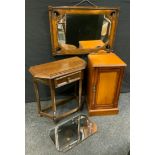 An Edwardian walnut panel door pot cupboard, shaped rail, 76cm high, 38cm wide; a carved oak