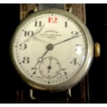 An early 20th century Aeroplane wristwatch, G & M Lane & Co, London, white dial, bold Arabic