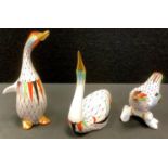 A Hungarian Hollohaza porcelain model Swan; others Wren; Gosling, printed marks (3)