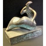 After Bernard Moore, a contemporary bronze, of a lady, rectangular plinth, 40cm high