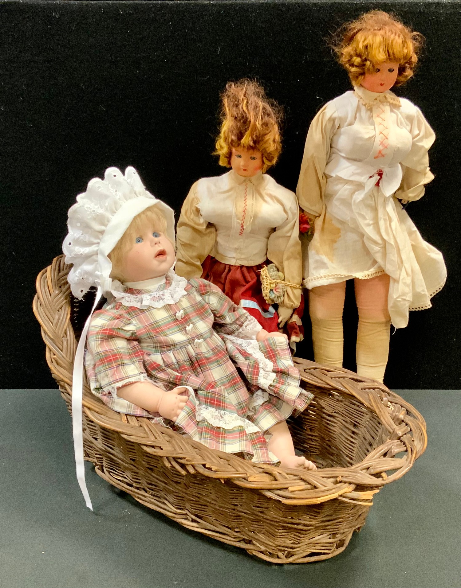 Dolls - an early 20th century German cloth doll, painted molded face, adult body, sleeping blue