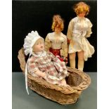 Dolls - an early 20th century German cloth doll, painted molded face, adult body, sleeping blue