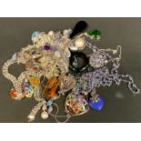 A 925 silver Lehrer designed fancy chain link necklace; multi gem floral pendant necklace; others